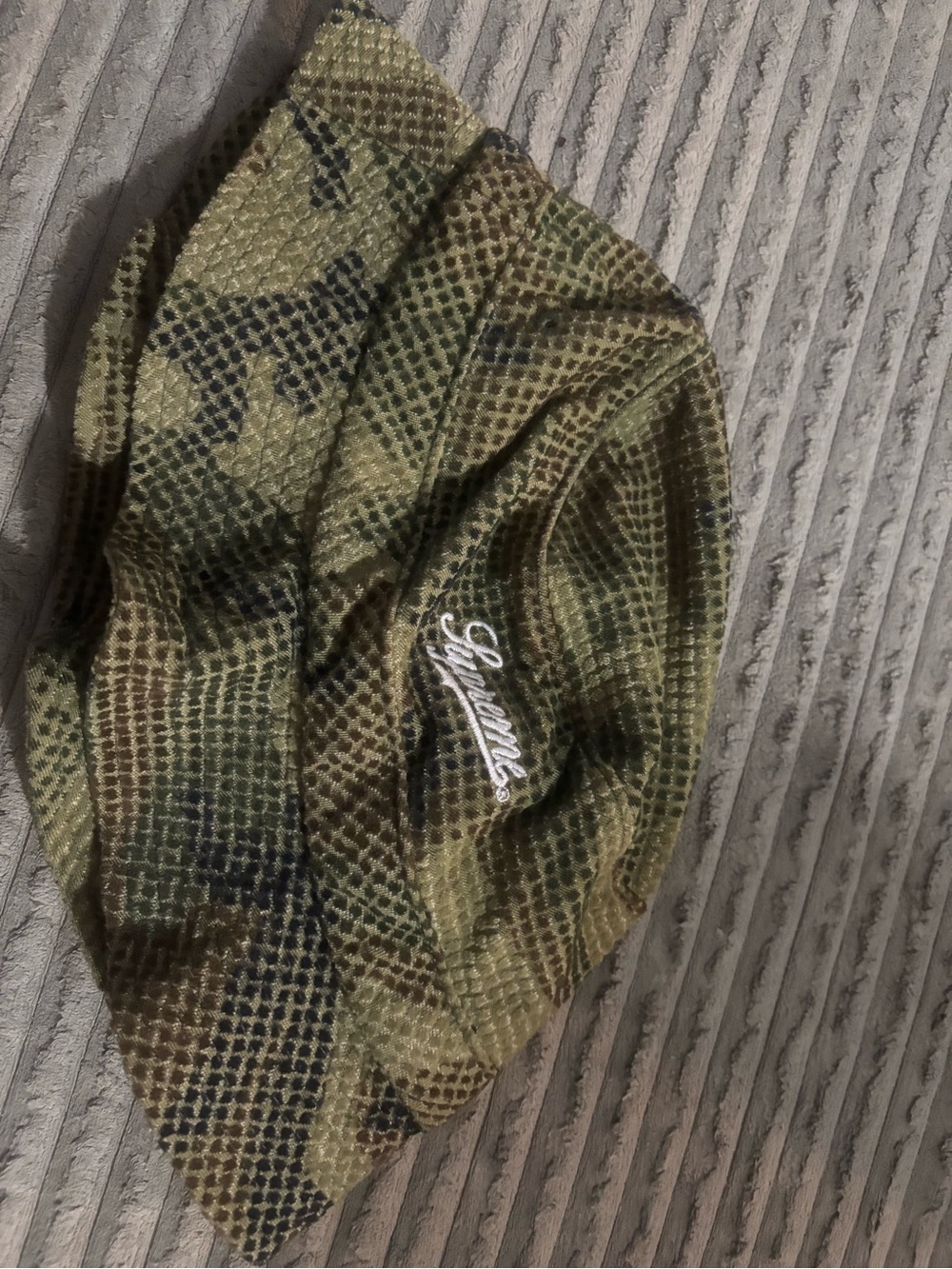 Supreme Camouflage Knit Beanie in Olive Green